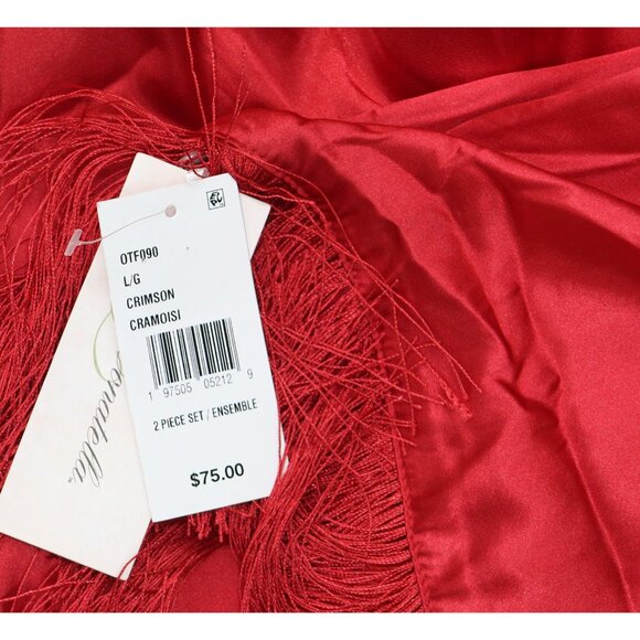 Linea Donatella Womens Satin Fringe-Trim Chemise OTF090 Crimson Red L - Picture 3 of 7